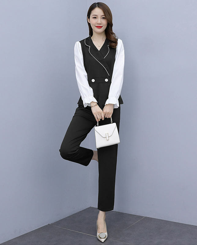 Wholesale Korea Tailored Collar Slim Two Pieces Long Suits2 Korea Tailored Collar Slim Two Pieces Long Suits 4