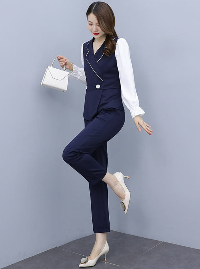 Wholesale Korea Tailored Collar Slim Two Pieces Long Suits4 Korea Tailored Collar Slim Two Pieces Long Suits 2