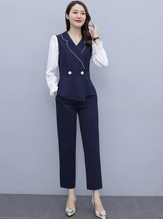 Wholesale Korea Tailored Collar Slim Two Pieces Long Suits5 Korea Tailored Collar Slim Two Pieces Long Suits 1