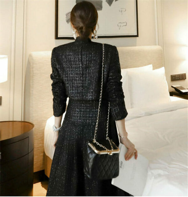 Winter Fashion High Waist Tweed Woolen Long Dress Set 6