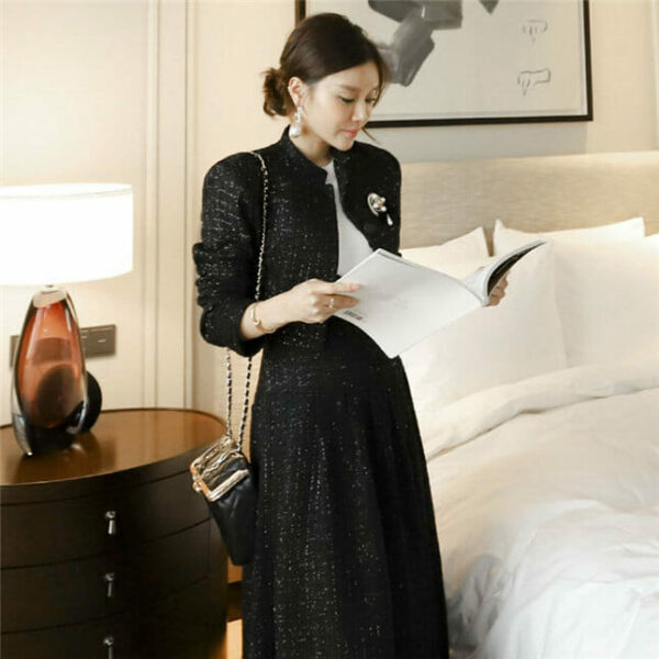 Winter Fashion High Waist Tweed Woolen Long Dress Set 4